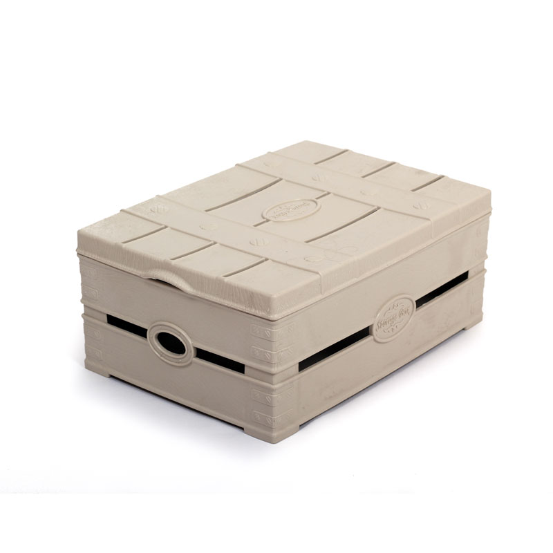 Caja Organizadora de Plástico con Tapa Imitación Bambú (Beige)